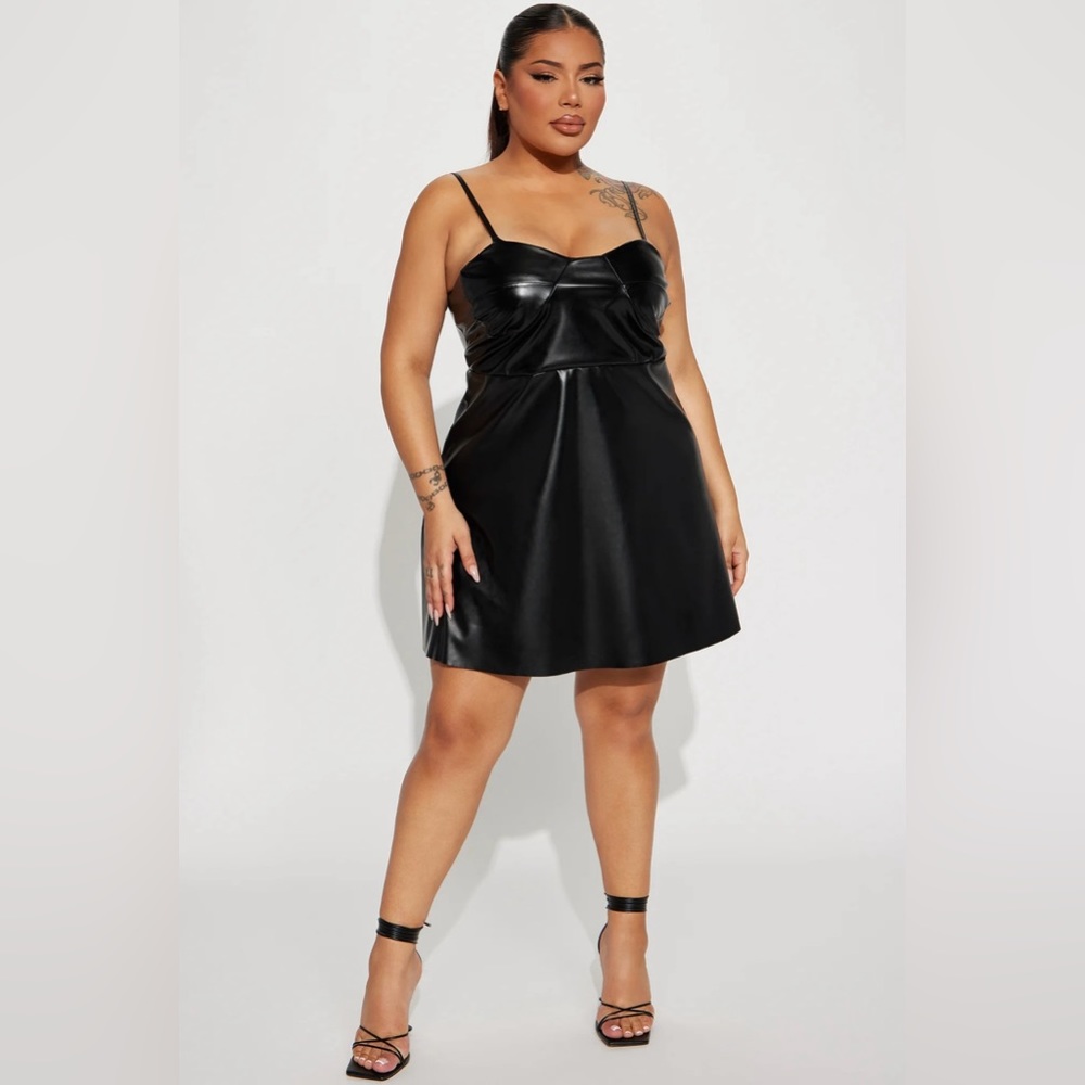 Aida Polyurethane Mini Dress in Black